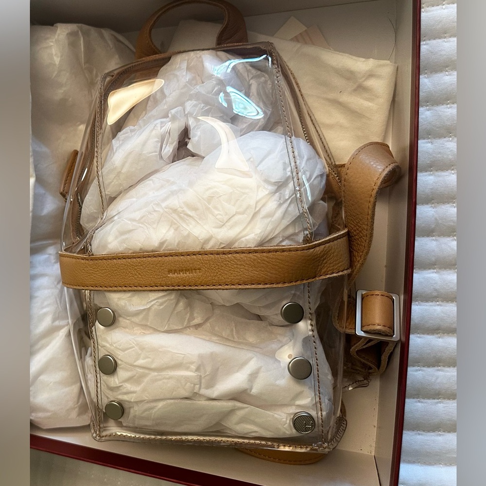 HAMMITT NIB Clear Backpack with tan leather trim & silver grommets - Picture 11 of 13